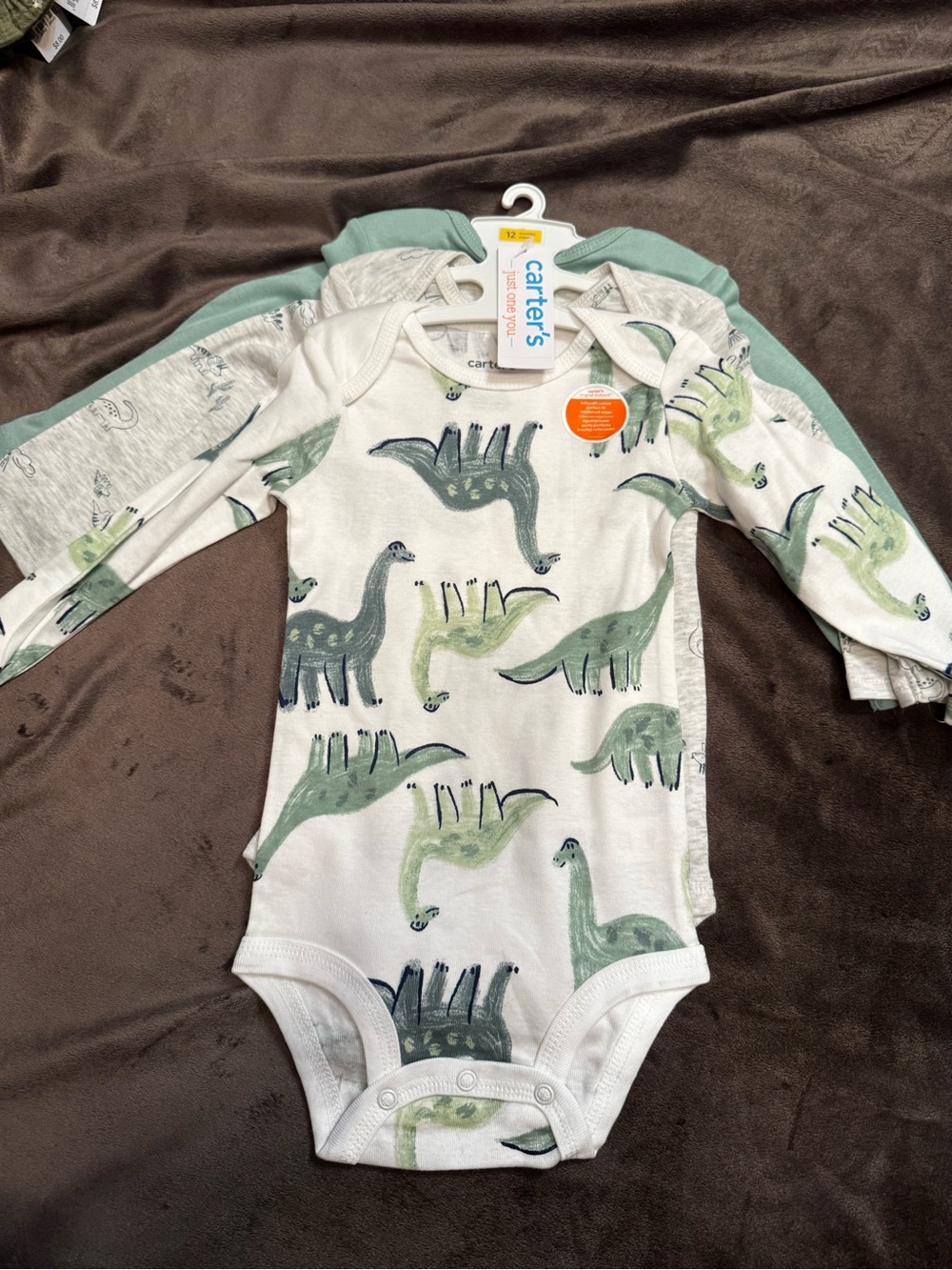 Carter's White One-Piece Set with Green Dino Print (3 Pack)